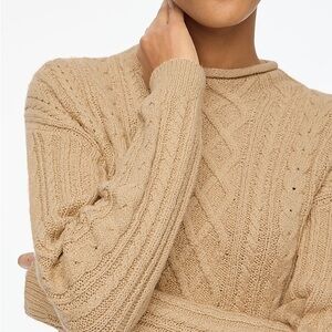 NWT J Crew Mockneck Cable-knit Sweater Medium Brown Tan